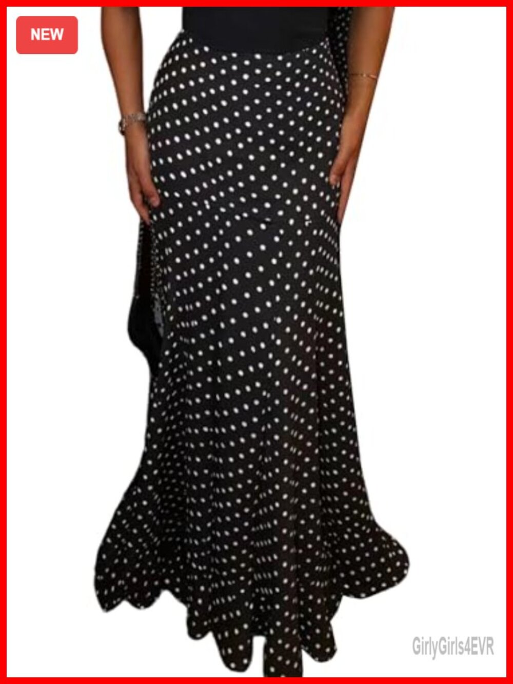 Chiffon Polka Dot Maxi Skirt Ruched Mermaid Ruffle High Waisted